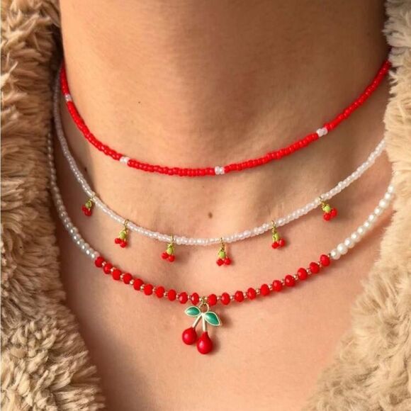 Cherry Charm Necklace Set A1230 - Picture 1 of 5